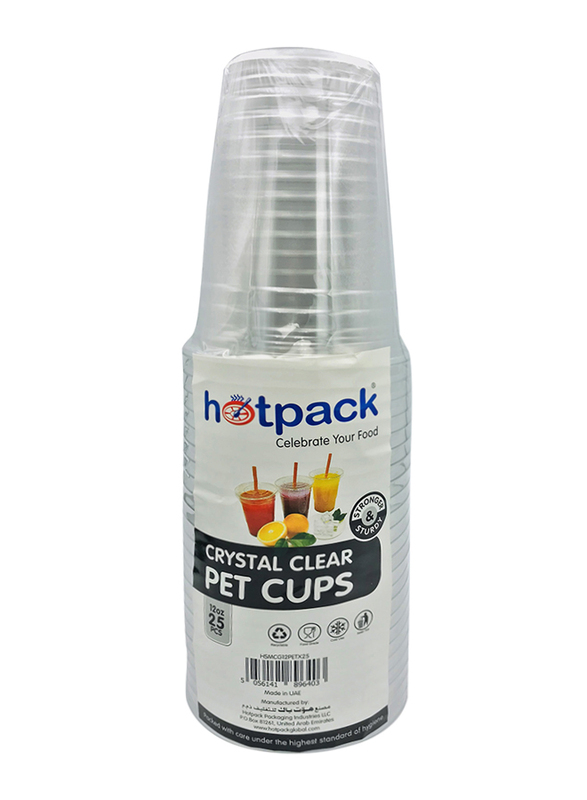 Hotpack 12oz 25-Piece Set Plastic Disposable Pet Cups, Crystal Clear