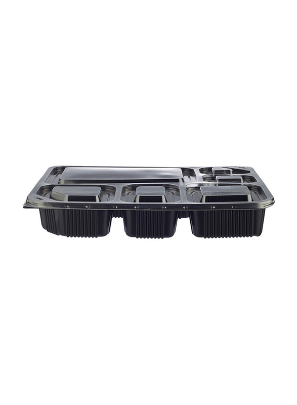 Hotpack 5-Piece Plastic 6 Compartment Base Container with Lids, Black