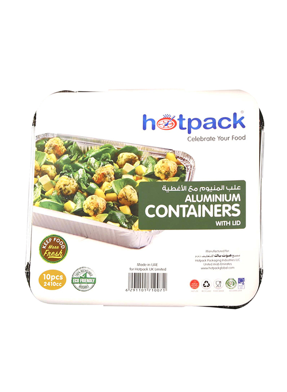 Hotpack 10-Piece Aluminium Rectangle Food Storage Container Set, 83241, Silver
