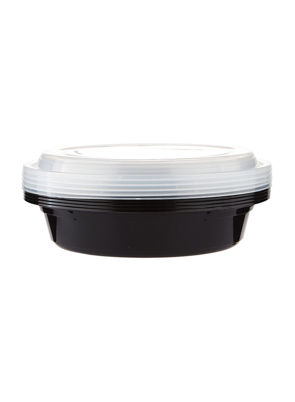 Hotpack 5-Piece Plastic Base Round Container Set with Lids, 48oz, Black