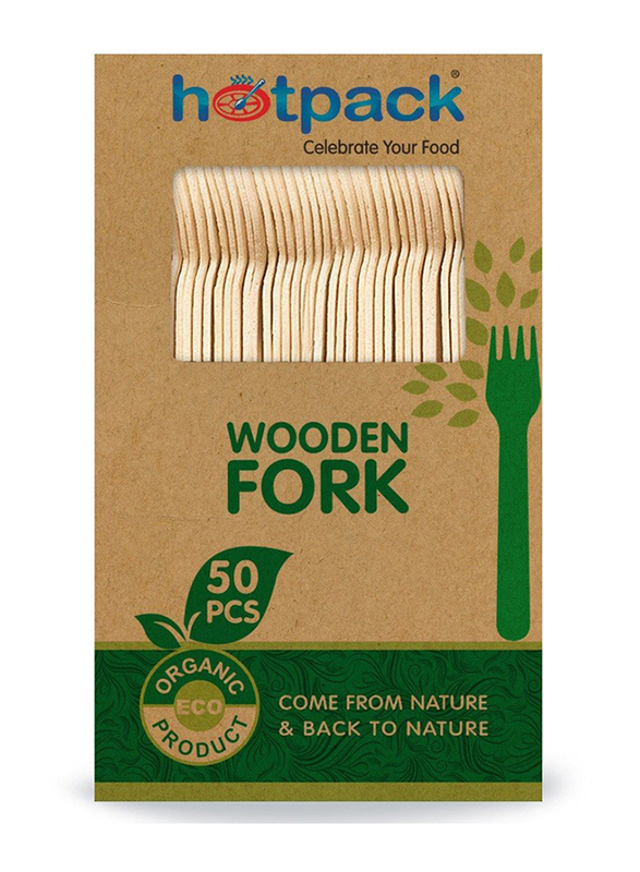 Hotpack 50-Piece Wooden Fork Set, Brown