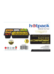 Hotpack 5-Piece Plastic 6 Compartment Base Container with Lids, Black