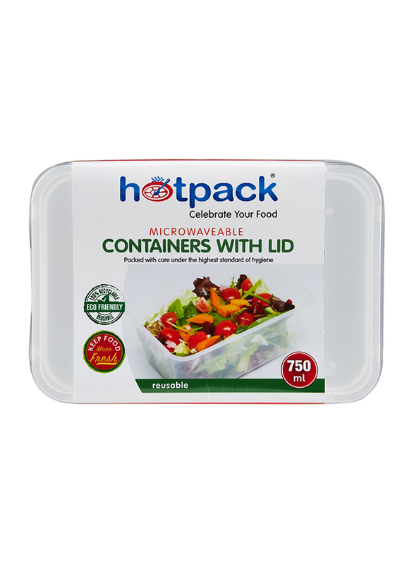 Hotpack 10-Piece Plastic Microwave Rectangle Food Storage Container Set with Lid, 750ml, Clear