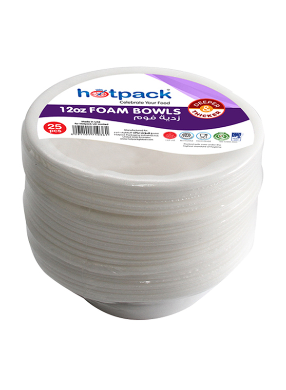 Hotpack 12oz 25-Piece Foam Round Bowl Set, HSMPAFB12, White