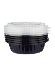 Hotpack 5-Piece Plastic Base Round Container Set with Lids, 32oz, Black