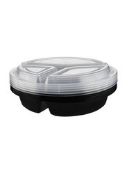 Hotpack 5-Piece Plastic 3 Compartment Round Base Container with Lids, 48oz, Black