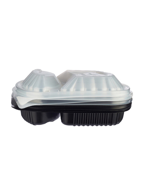 Hotpack 5-Piece Plastic 2 Compartment Base Container with Lids, Black