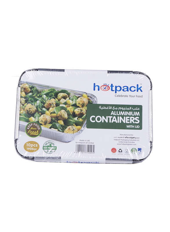 Hotpack 10-Piece Aluminium Rectangle Food Storage Container Set, 83190, Silver