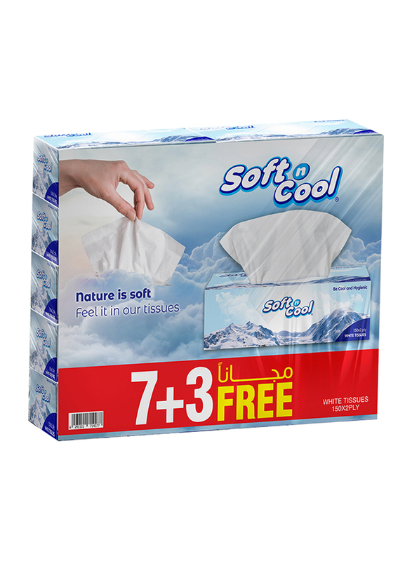 Soft N Cool Facial Tissue, 10 Boxes x 150 Sheets X 2 Ply