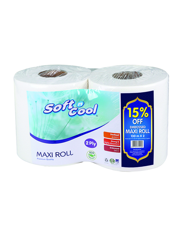 Soft N Cool Embossed Maxi Roll, 2 Rolls x 130m x 2 Ply