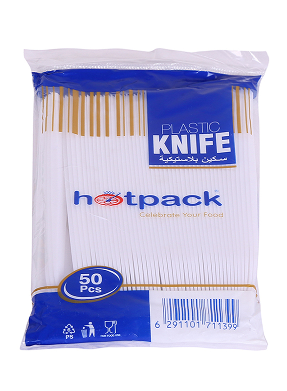 Hotpack 50-Piece Plastic Knife Set, PK, White