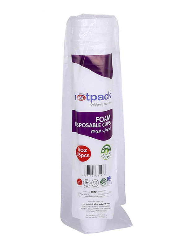 Hotpack 6oz 25-Piece Foam Disposable Cup Set, FC6M, White