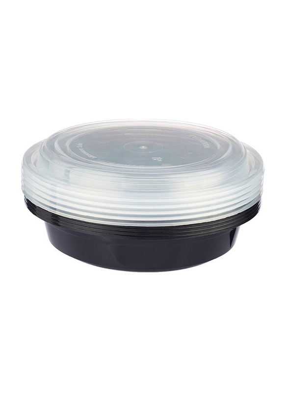 Hotpack 5-Piece Plastic Base Round Container Set with Lids, 24oz, Black