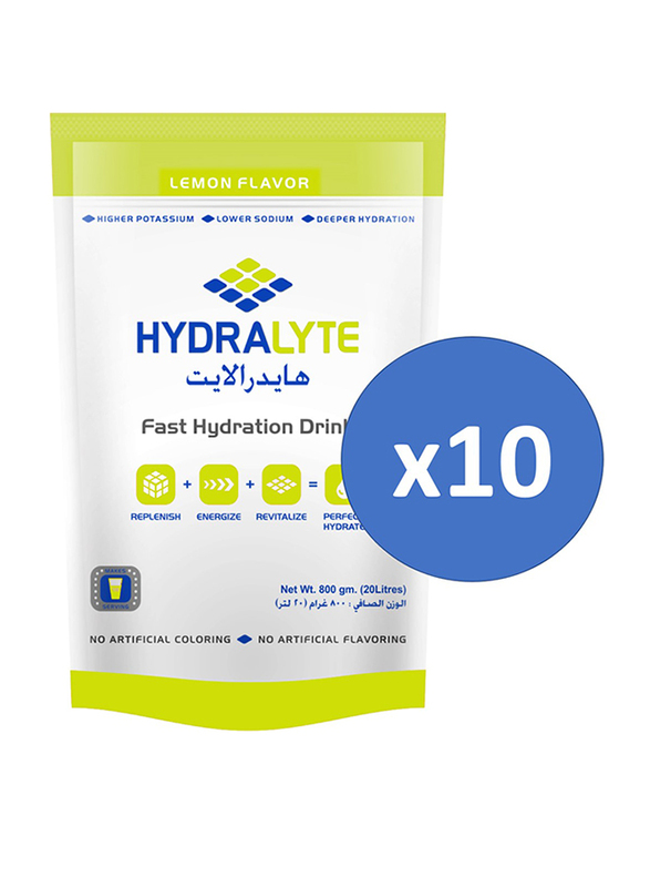 Hydrolyte Lemon Flavor Electrolyte Powder Hydration Sports Drink Mix, 10 Pieces x 800g