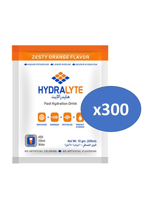 Hydrolyte Orange Flavor Electrolyte Powder Hydration Drink Mix, 300 Sachets x 10g