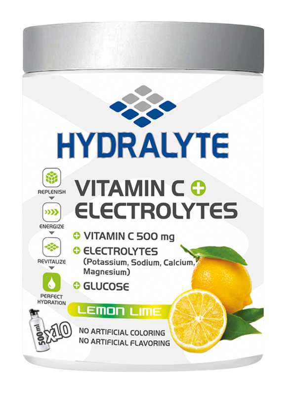 Hydralyte Lemon Lime Flavor Vitamin C + Electrolyte Powder Sports Drink Mix Jar, 200g