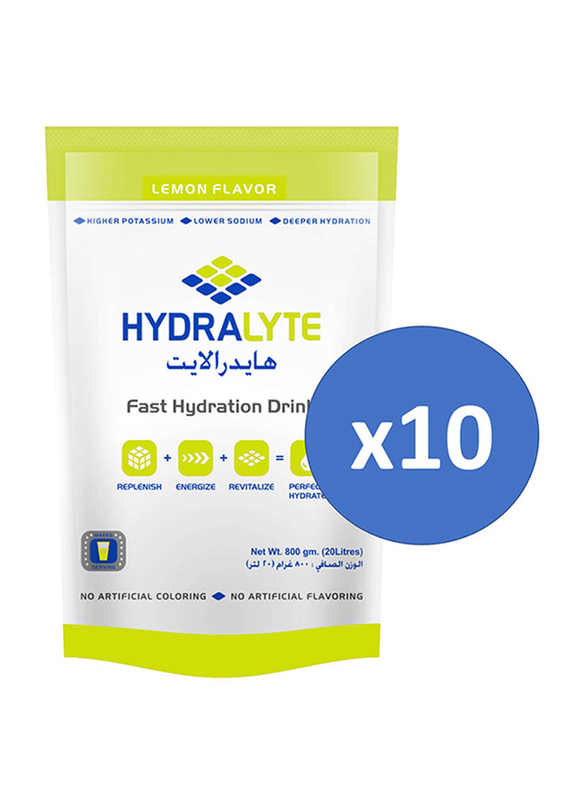 Hydralyte Electrolyte Powder Lemon Flavour, 10 Packets x 800g