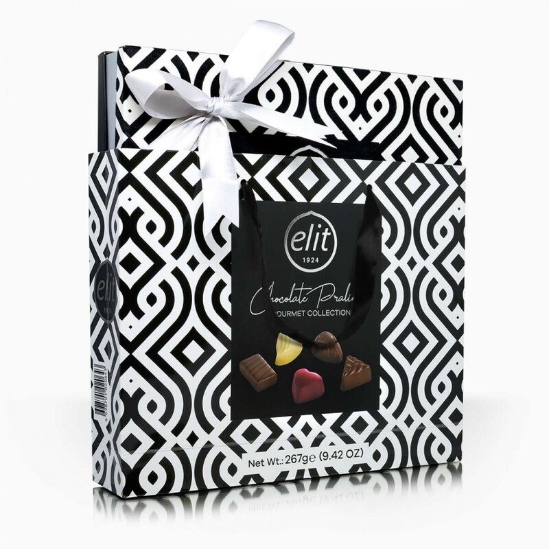 ELIT 1924 Gourmet Collection Assorted Chocolate Pralines in Black & White Velvety Box with Bag, 267gm