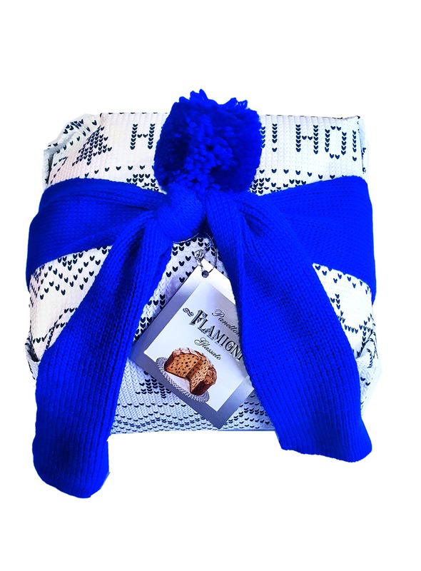 

Flamigni - The Ho Ho Ho Collection Italian Panettone Sweet Bread Sugar Iced Precious Paper Handwrapped with Wool Scarf Blue - 1 kg