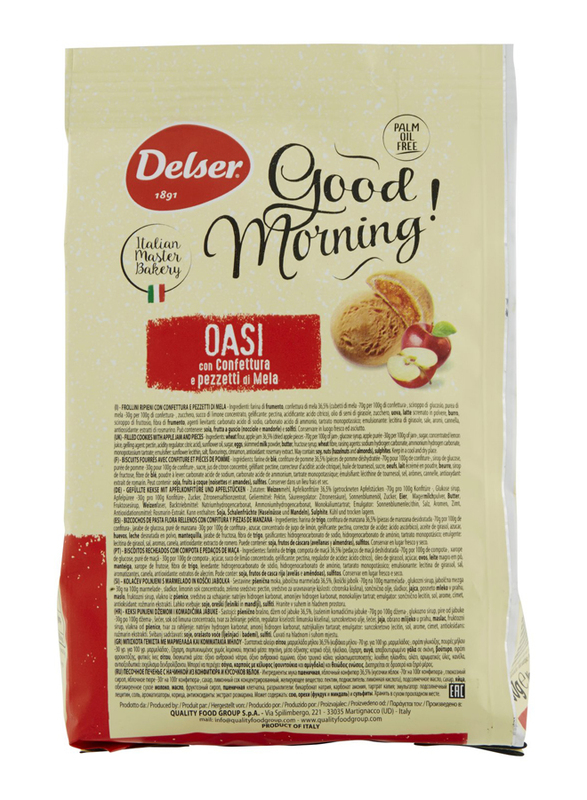 Delser 1891 Oasi Italian Biscuit Cookies Filled with Apple Jam and Pieces, 270g