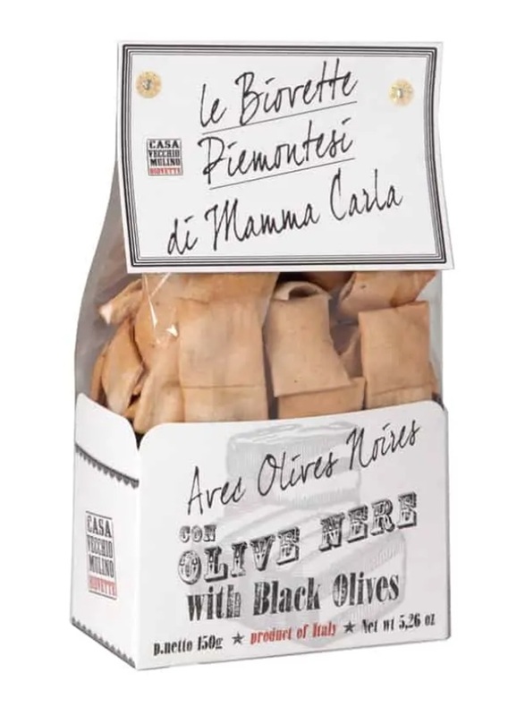 Casa Vecchio Mulino Biovette Piemontesi Italian Mini Flat Bread with Black Olives, 150g