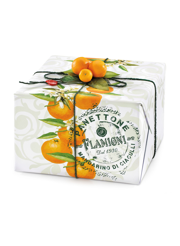 Flamigni Italian Gourmet Panettone with Ciaculli's Tangerine Fruit in Gift Box Hand Wrapped, 1 Kg