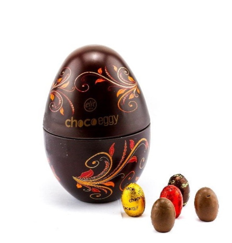 ELIT 1924 Choco Eggy Hazelnut Pralin Filled Milk Chocolate in Brown Egg Tin Box, 100gm