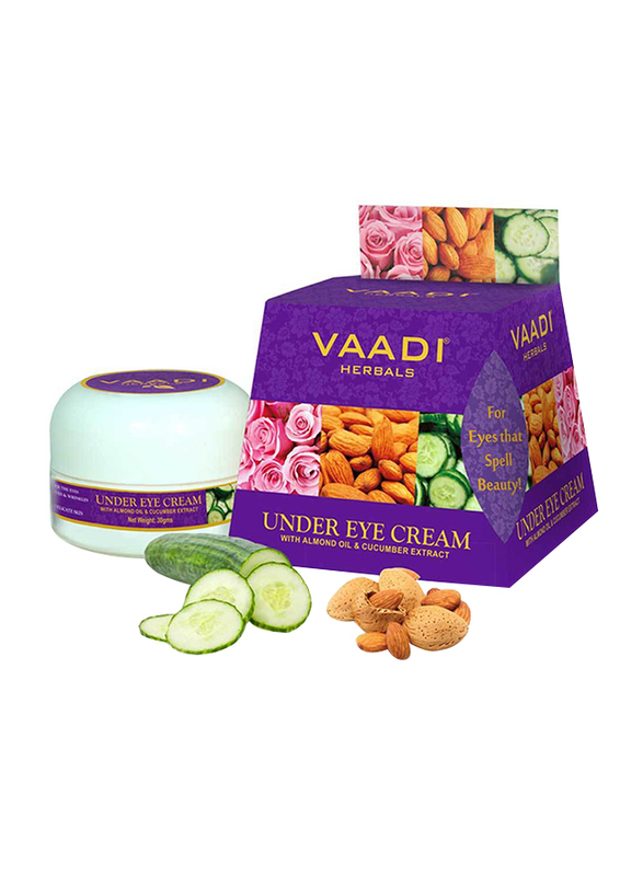 

Vaadi Herbals Under Eye Cream, Almond Oil & Cucumber Extract, 30gm