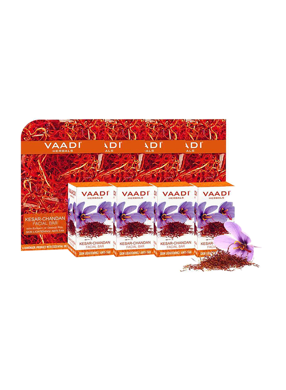 

Vaadi Herbals Organic Saffron Sandal Facial Bar, with Orange Peel Extract, Lightens Marks, 25gm, 4 Pieces