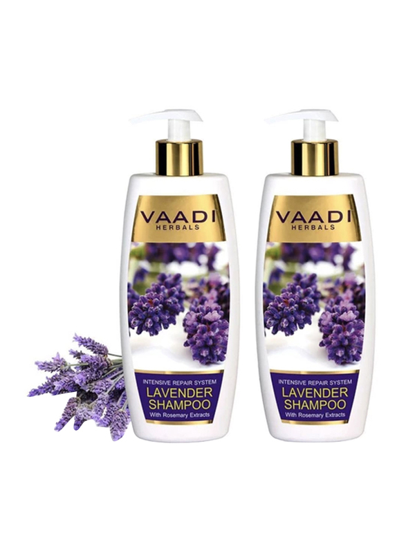 

Vaadi Herbals Intensive Repair Organic Lavender Shampoo, with Rosemary Extract for Damaged Hair, 350ml, 2 Pieces