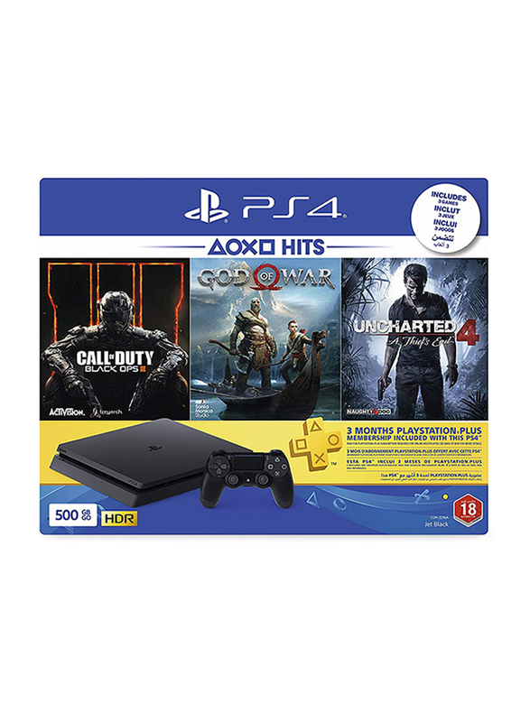 Sony Playstation 4 Console 500gb With 1 Controller And 3 Games Call Of Duty Black Ops 3 God Of War And Uncharted 4 And 3 Month Psn Subscription Black Dubaistore Com Dubai