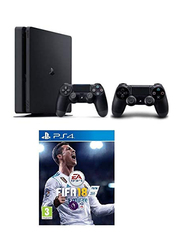 Sony PlayStation 4 Console, 500GB, Slim with 2 Wireless Controller and 1 Game (FIFA 18), Black