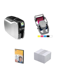 ZEBRA ZC300 Dual Sided ID Card Printer, with 1 Color Ribbon + 100 Cards + Cardstudio Classic Software, White