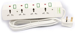 Terminator 4 Sockets EU Plug Extension, 5-Meter Cable with 13A Plug, White