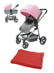 Moon Pro 2 in 1 Stroller with Aluminum Frame + 100% Cotton Cellular Baby Blanket, Orange/Pink
