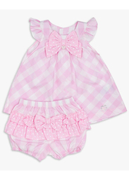 Moon 100% Cotton Gingham Dress and Bloomer Set for Baby Girls, 0-3 Months, Pink