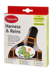 Clippasafe Designer Dinosaur Harness & Reins with Anchor Straps, Black/Orange