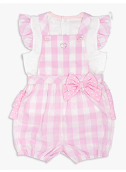 Moon 100% Cotton Gingham Top and Dungaree Set for Baby Girls, 9-12 Months, Pink