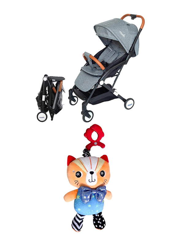 Moon Ritzi Cabin Stroller + Pull String Cat Musical Toy, Grey