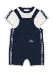 Moon Navy Sports Cotton Polo T-shirt & Short Dungaree Set for Baby Boys, 9-12 Months, Blue