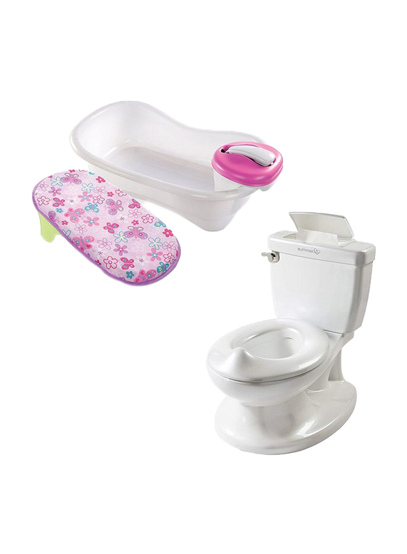 Summer Infant Newborn to Toddler Bath Center & Shower with My Size Potty Seat Combo Set for Kids, Pink/White
