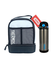 Thermos Sport Mesh Dual TPU Coated Lunch Kit + Funtainer Stainless Steel Hydration Bottle 470ml Combo Set, White
