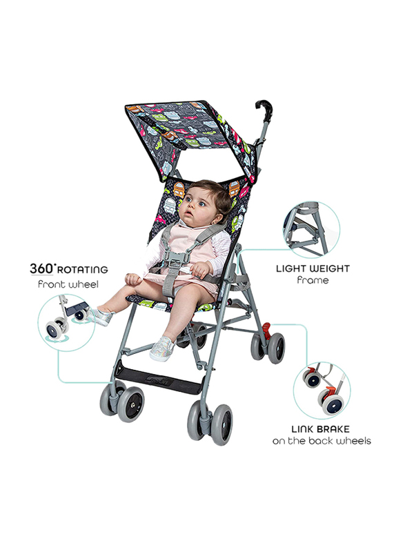 Moon Jet  Cars Printed Buggy Single Baby Stroller, 6 Months +, Multicolor
