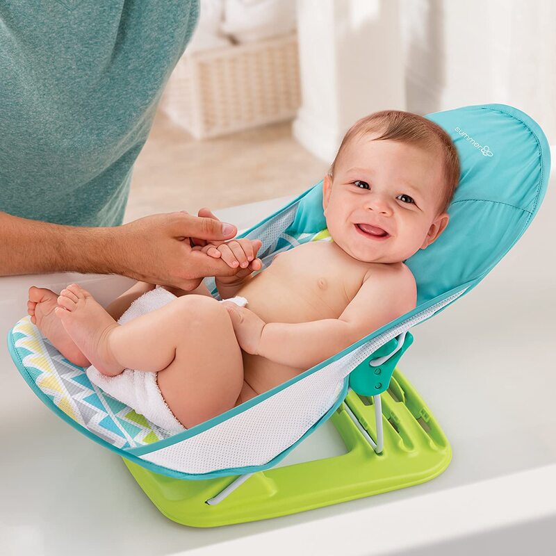 Summer Infant Deluxe Baby Bather for Kids, Triangle Stripe, Blue