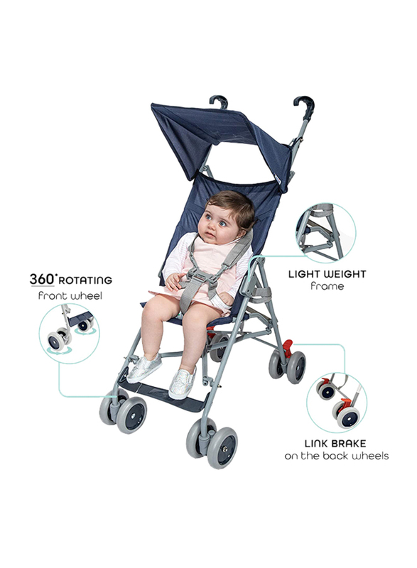 Moon Jet Buggy Single Baby Stroller, 6 Months +, Dark Blue