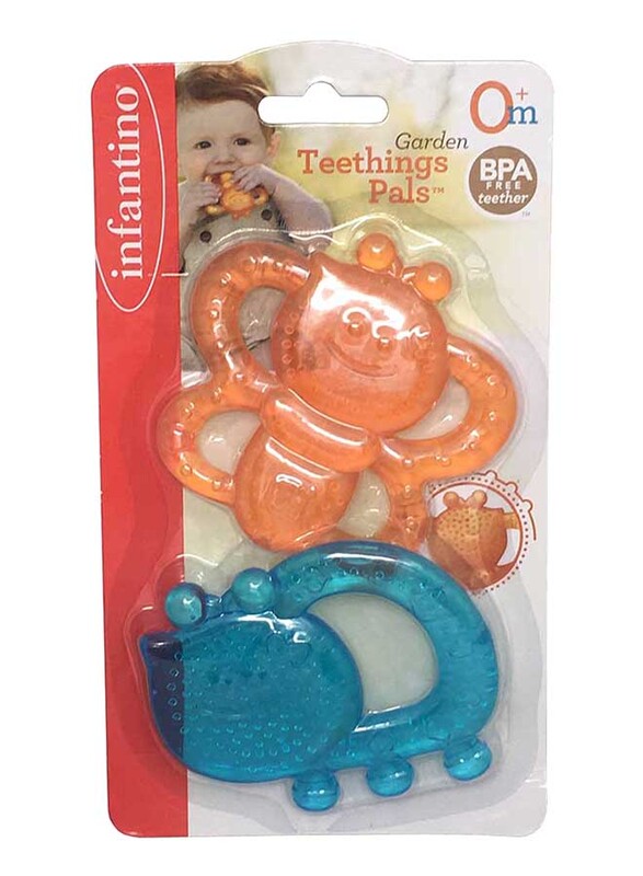 Infantino Garden Pals Baby Teether, 2 Pieces, Orange/Blue