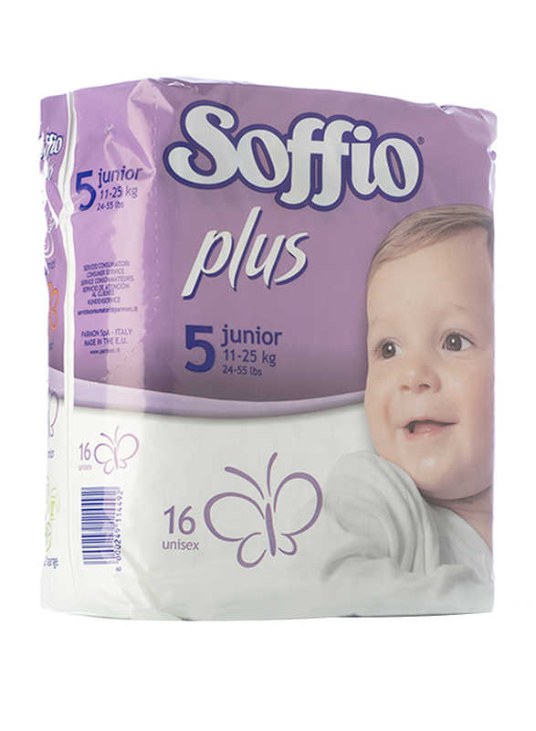 Soffio Plus Soft Hug Parmon Diapers, Size 5, Junior, 11-25 kg, 16 Count