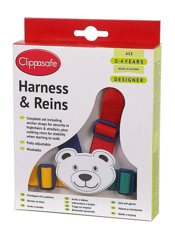 

Clippasafe Designer Teddy Harness & Reins with Anchor Straps, Multicolour