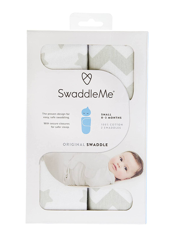 Summer Infant 2-Pieces SwaddleMe Chevron & Stars Baby Swaddle, 0-3 Months, Grey