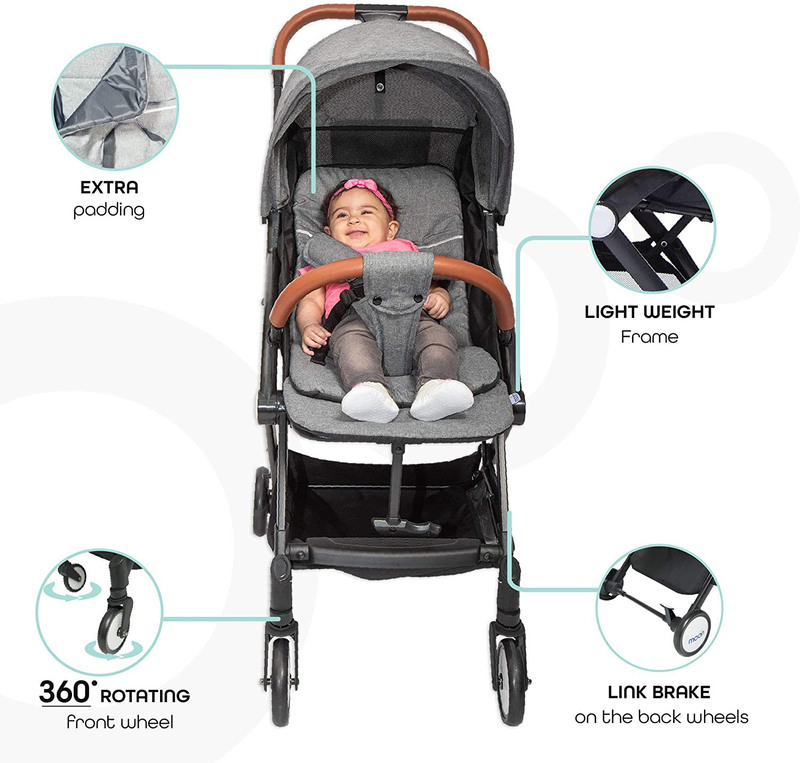 Moon Ritzi Cabin Stroller + Pull String Cat Musical Toy, Grey